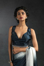 Grand Grey Color Satin Fabric Partywear Saree