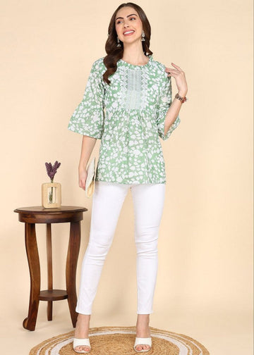 Amazing Green Color Cotton Fabric Casual Kurti