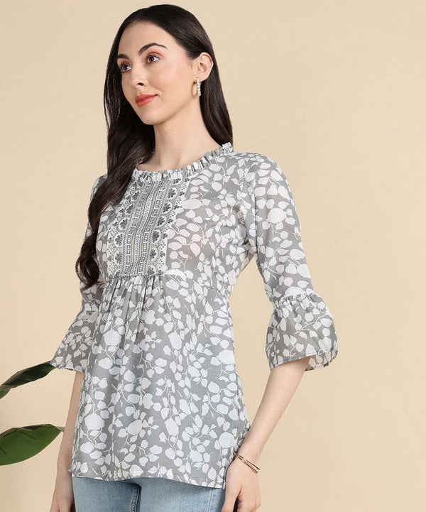 Amazing Grey Color Cotton Fabric Casual Kurti