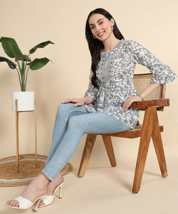 Amazing Grey Color Cotton Fabric Casual Kurti