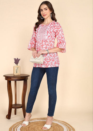 Amazing Peach Color Cotton Fabric Casual Kurti