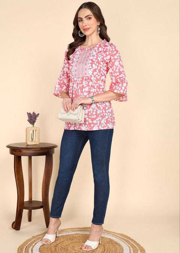 Amazing Peach Color Cotton Fabric Casual Kurti