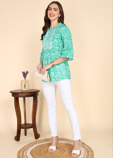 Amazing Green Color Cotton Fabric Casual Kurti