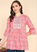 Amazing Red Color Cotton Fabric Casual Kurti