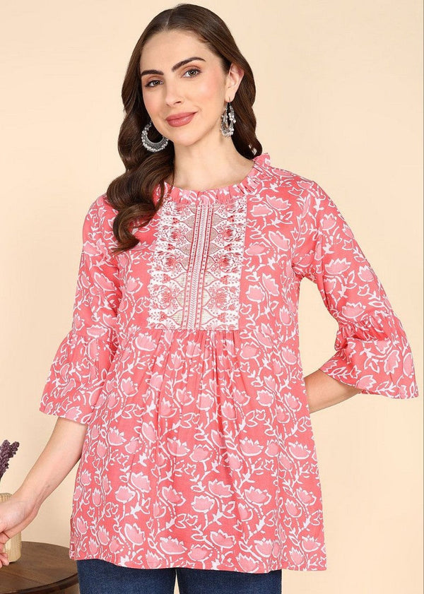 Amazing Red Color Cotton Fabric Casual Kurti