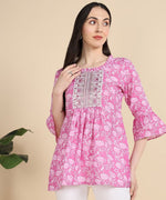 Amazing Pink Color Cotton Fabric Casual Kurti
