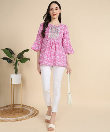 Amazing Pink Color Cotton Fabric Casual Kurti