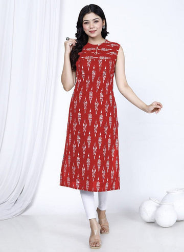 Amazing Red Color Rayon Fabric Casual Kurti
