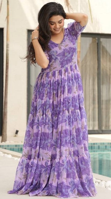 Striking Purple Color Georgette Fabric Gown