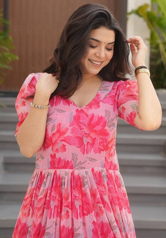 Striking Pink Color Georgette Fabric Gown