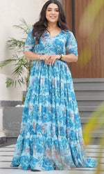 Striking Aqua Color Georgette Fabric Gown