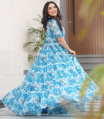 Striking Aqua Color Georgette Fabric Gown