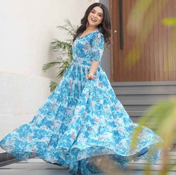 Striking Aqua Color Georgette Fabric Gown