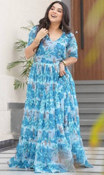 Striking Aqua Color Georgette Fabric Gown