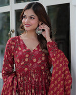 Magnetic Maroon Color Cotton Fabric Gown