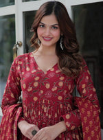 Magnetic Maroon Color Cotton Fabric Gown