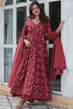 Magnetic Maroon Color Cotton Fabric Gown