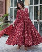 Magnetic Maroon Color Cotton Fabric Gown