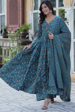 Magnetic Turquoise Color Cotton Fabric Gown