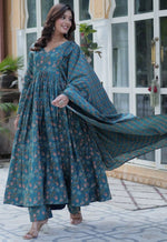 Magnetic Turquoise Color Cotton Fabric Gown