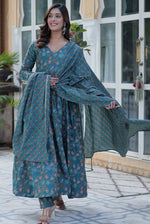 Magnetic Turquoise Color Cotton Fabric Gown
