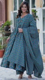 Magnetic Turquoise Color Cotton Fabric Gown