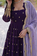 Magnetic Voilet Color Blooming Fabric Gown