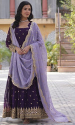 Magnetic Voilet Color Blooming Fabric Gown
