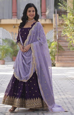 Magnetic Voilet Color Blooming Fabric Gown