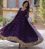 Magnetic Voilet Color Blooming Fabric Gown