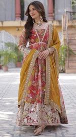 Magnetic Red Color Silk Fabric Gown