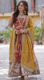 Magnetic Red Color Silk Fabric Gown