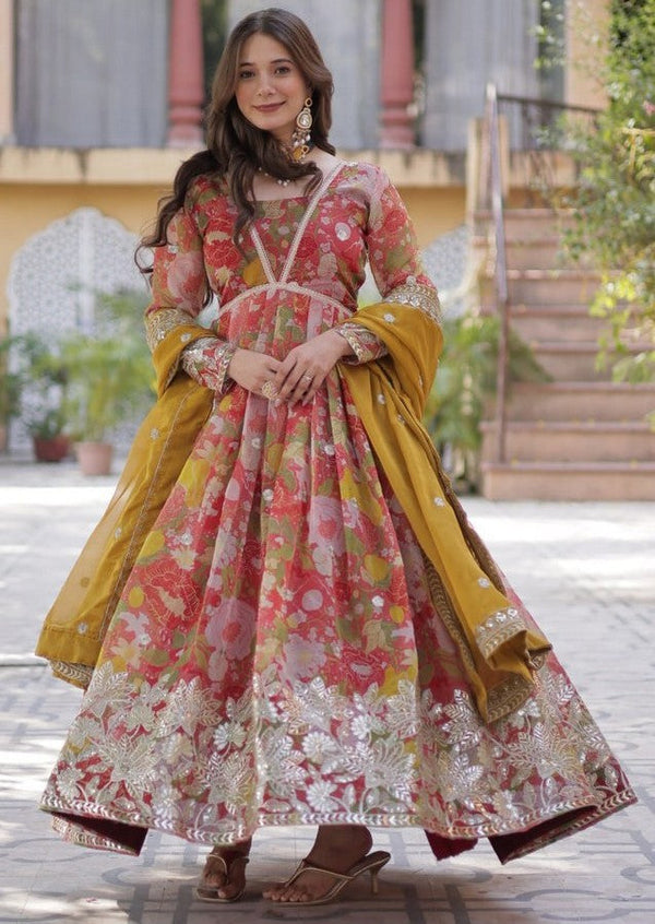 Magnetic Red Color Silk Fabric Gown