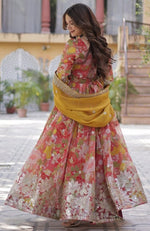 Magnetic Red Color Silk Fabric Gown