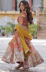 Magnetic Red Color Silk Fabric Gown
