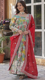 Magnetic Green Color Silk Fabric Gown