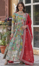 Magnetic Green Color Silk Fabric Gown