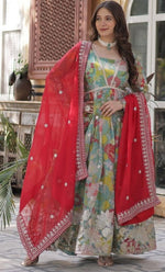 Magnetic Green Color Silk Fabric Gown