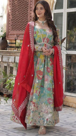 Magnetic Green Color Silk Fabric Gown