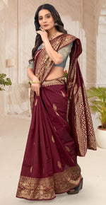 Amazing Maroon Color Silk Fabric Casual Saree
