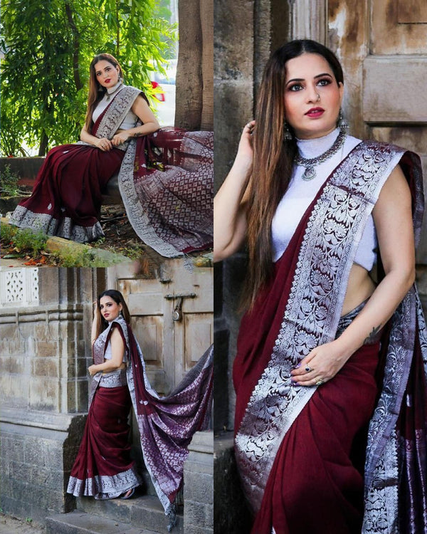 Amazing Maroon Color Silk Fabric Casual Saree