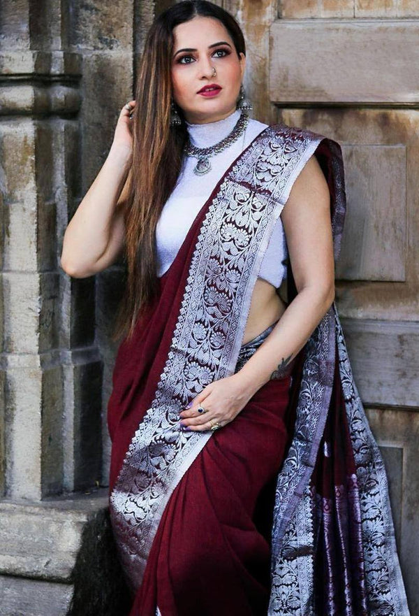 Amazing Maroon Color Silk Fabric Casual Saree