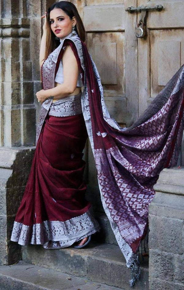 Amazing Maroon Color Silk Fabric Casual Saree