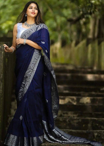 Amazing Navy Blue Color Silk Fabric Casual Saree