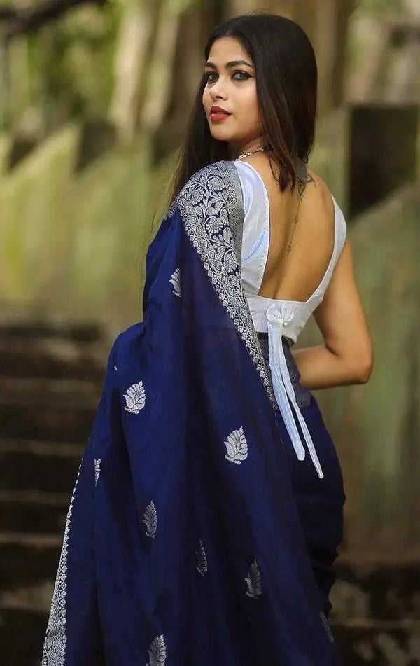 Amazing Navy Blue Color Silk Fabric Casual Saree