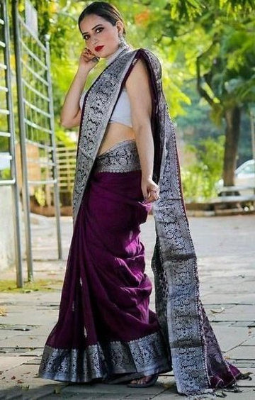 Amazing Wine Color Silk Fabric Casual Saree