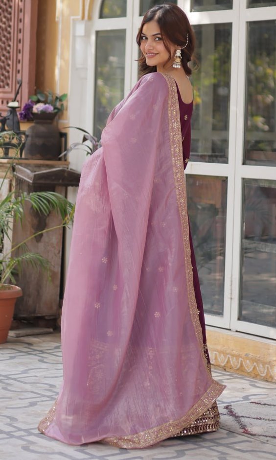 Striking Wine Color Georgette Fabric Gown