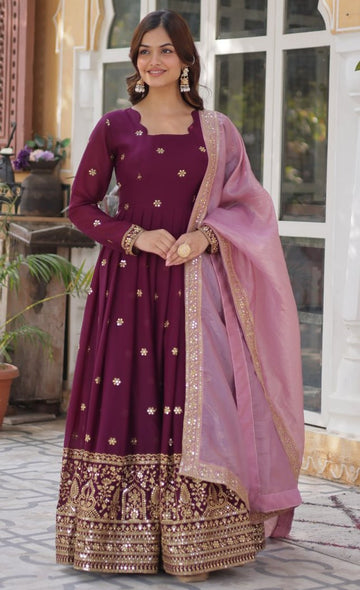 Striking Wine Color Georgette Fabric Gown