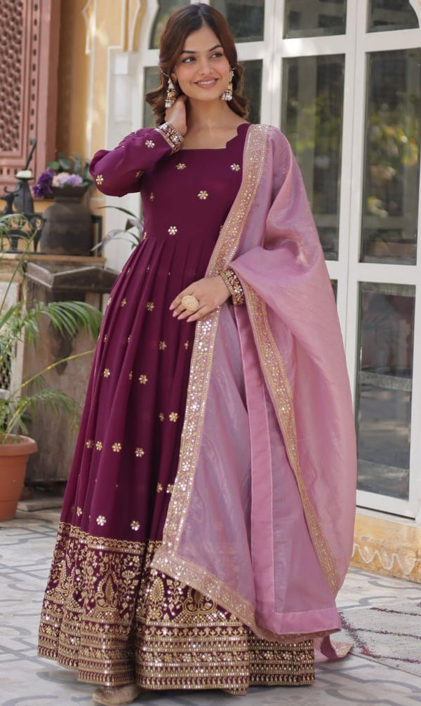 Striking Wine Color Georgette Fabric Gown