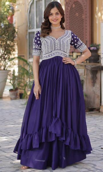 Striking Navy Blue Color Georgette Fabric Gown
